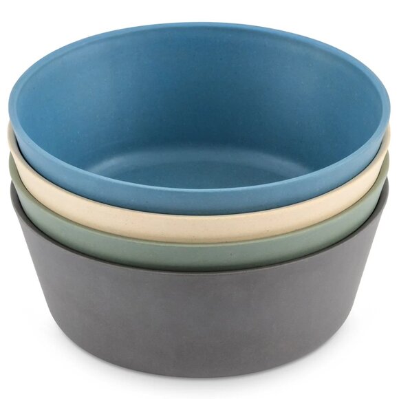 WeeSprout Bamboo Kids Bowls | Set of 4 | 15 oz | Blue, Green, Gray & Beige | NIB - Picture 2 of 7